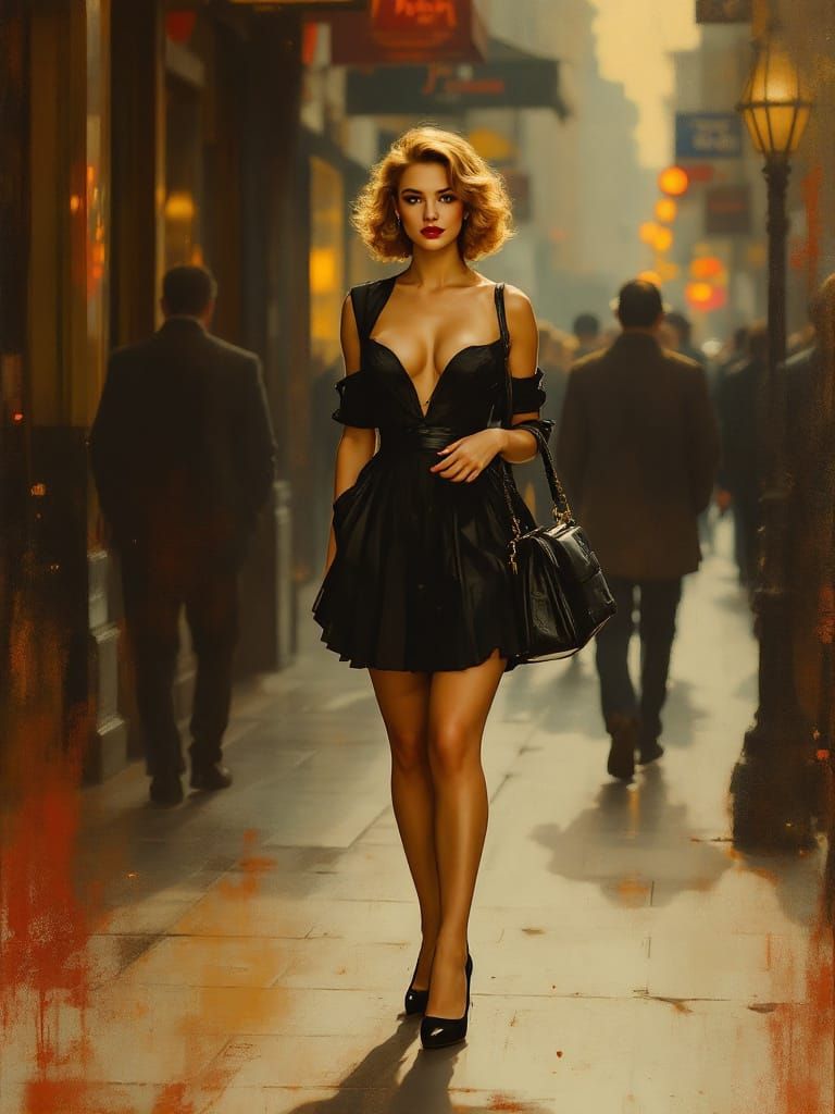 Renaissance Pin-Up Woman in Golden City Light