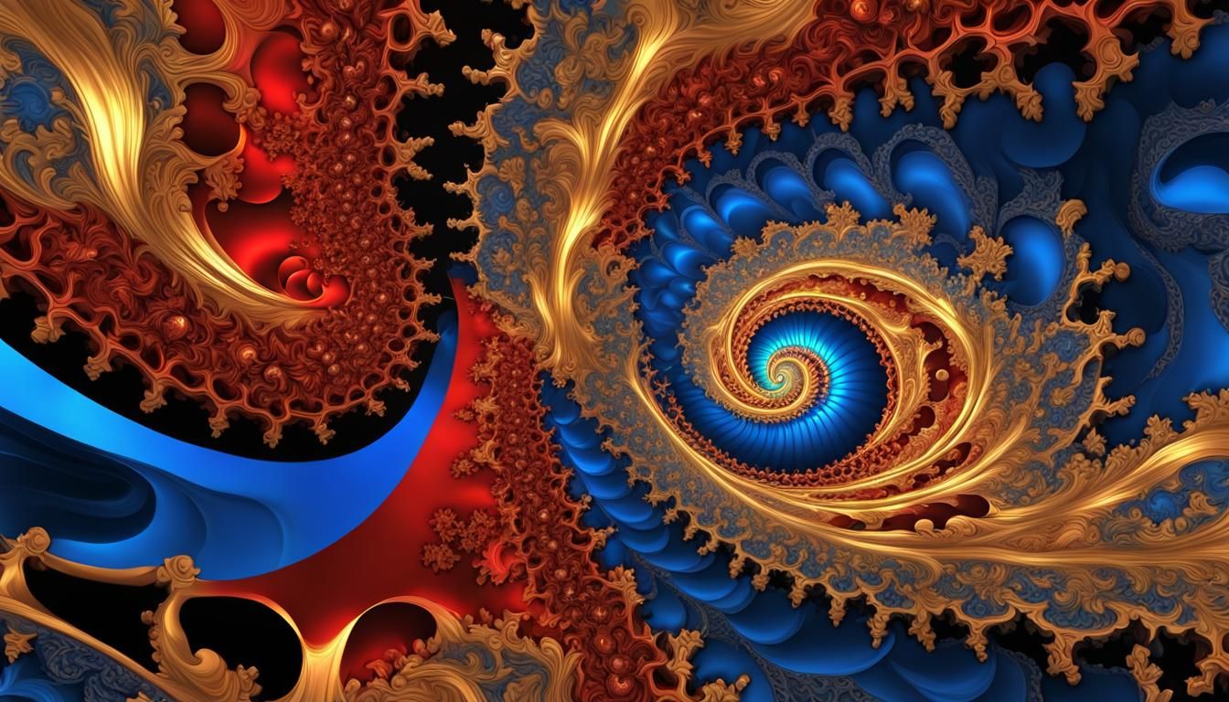 baroque red, blue, gloss polished mirror gold Mandelbrot fra...