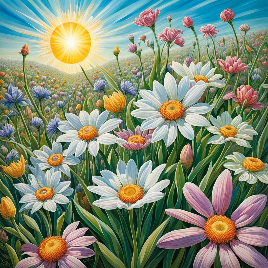 Spring Flowers in Sunlight: a Surrealist Perspective