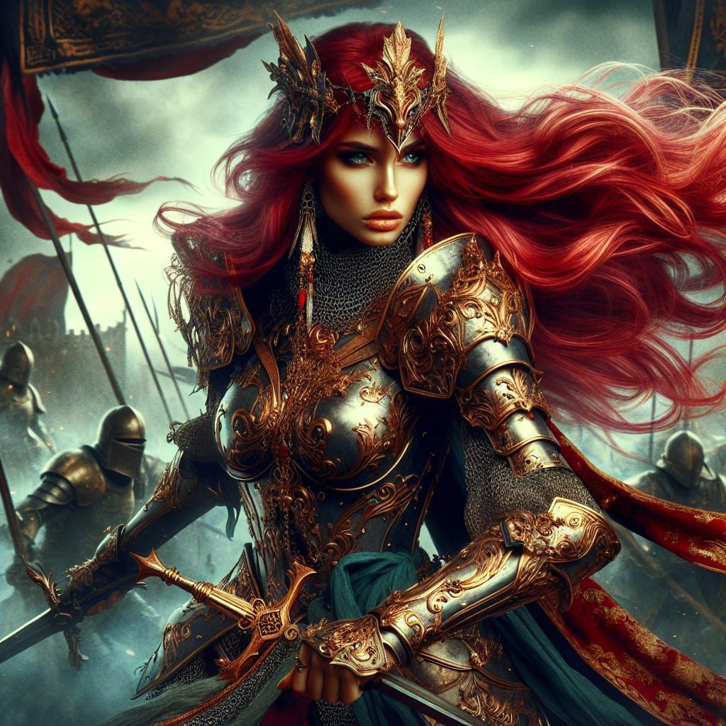 Fantasy Warrior Woman in Golden Armor