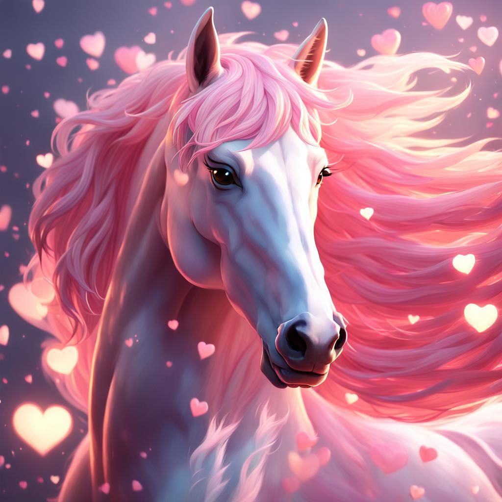 Majestic Pink Fire Horse in 3D Anime Art