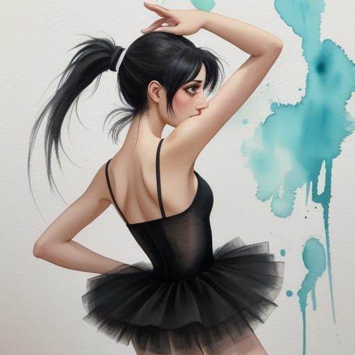 Kidcore Italian girl with black eyes and black hair in a pon...