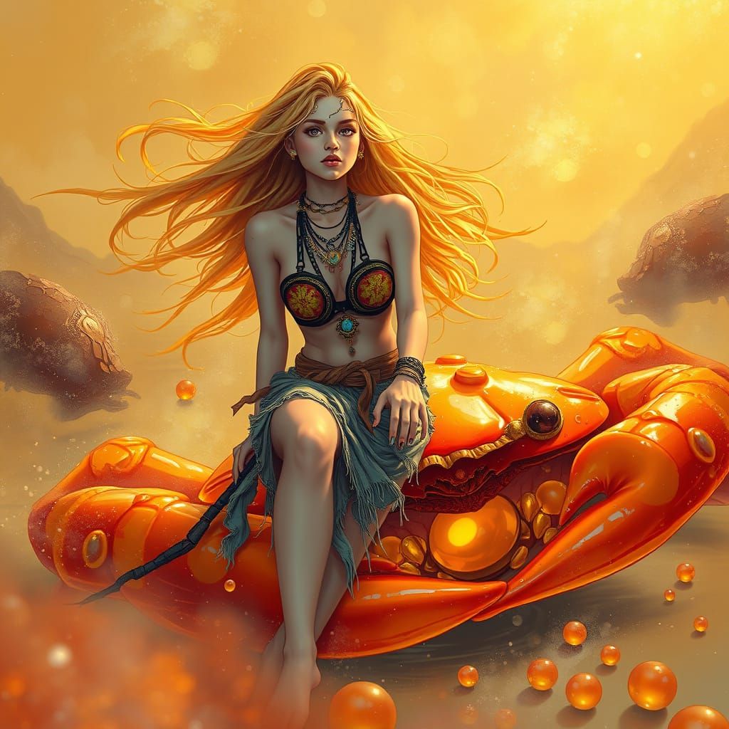 Gummy Crab Rider in Dreamlike Soda Sea, Neon Accents