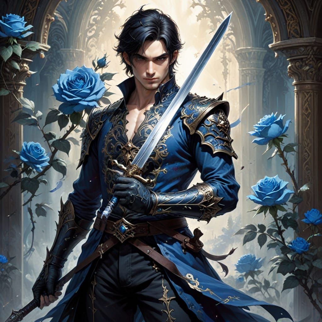 Gothic Knight with Blue Rose