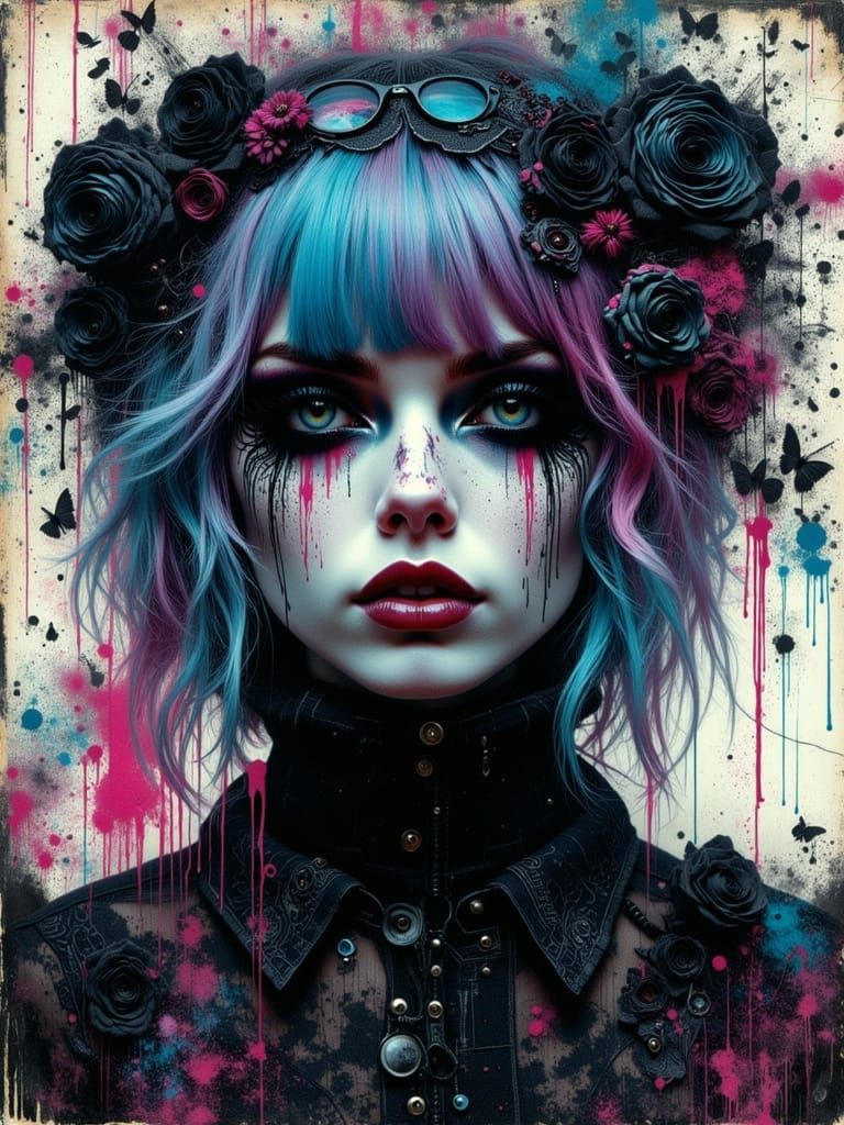 Gothic Abstract Portrait of a Romantic Goth Punk Woman