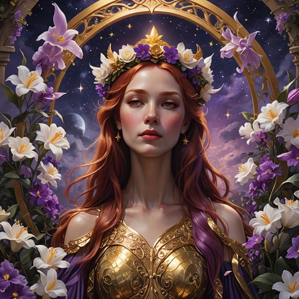 Sorrowful Angel in Night Garden with Roses