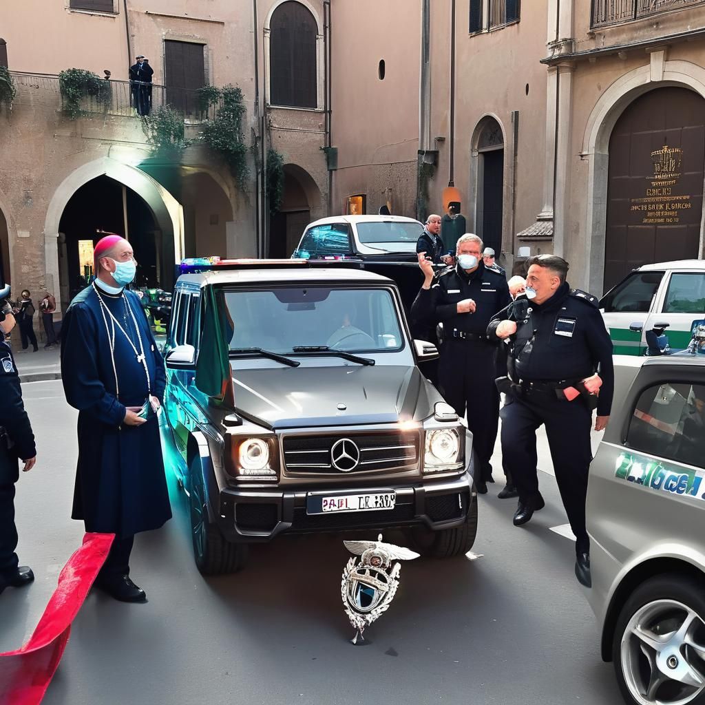 Italian Bishop Discussing Speeding with Police Officer