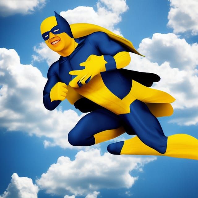 The Amazing Banana-Man Flying Through Clouds