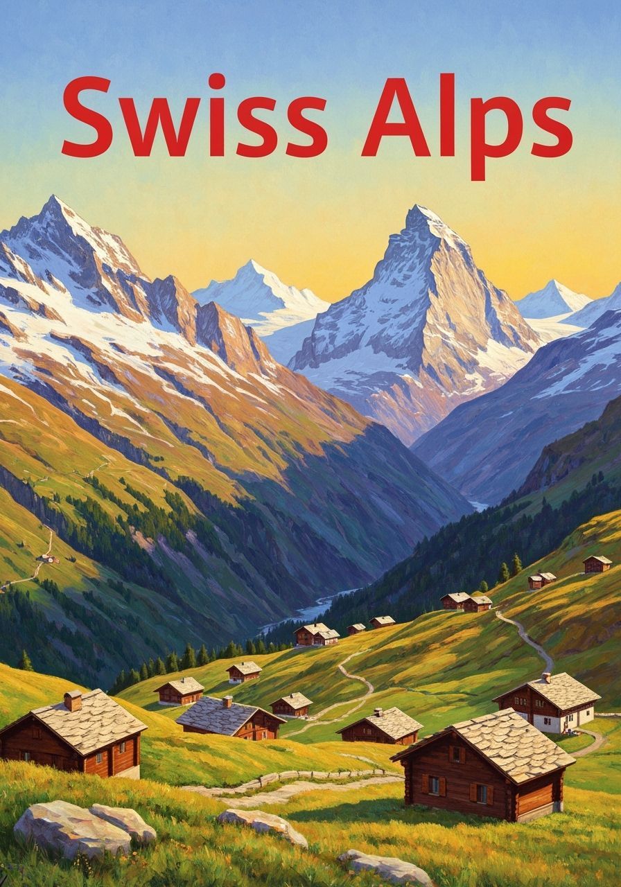 1950s Swiss Alps Travel Poster: Zermatt Landscape