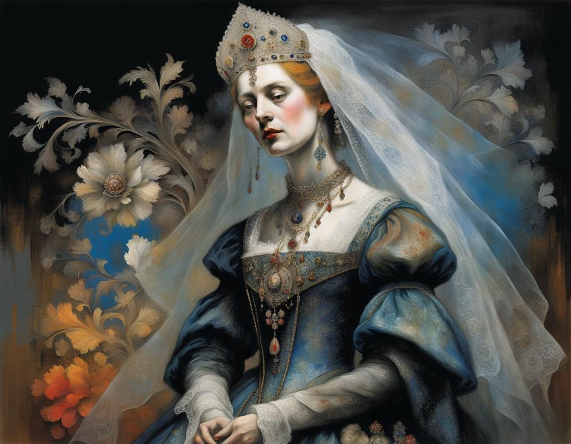 Ornate Bruges Lace Lady in Medieval Style