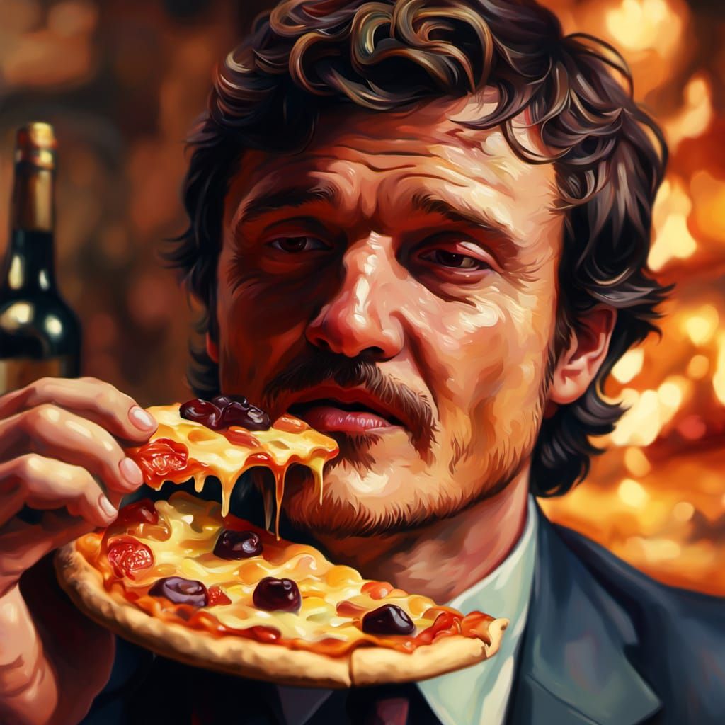 Pedro Pascal's Surreal Pizza Dream in Oil