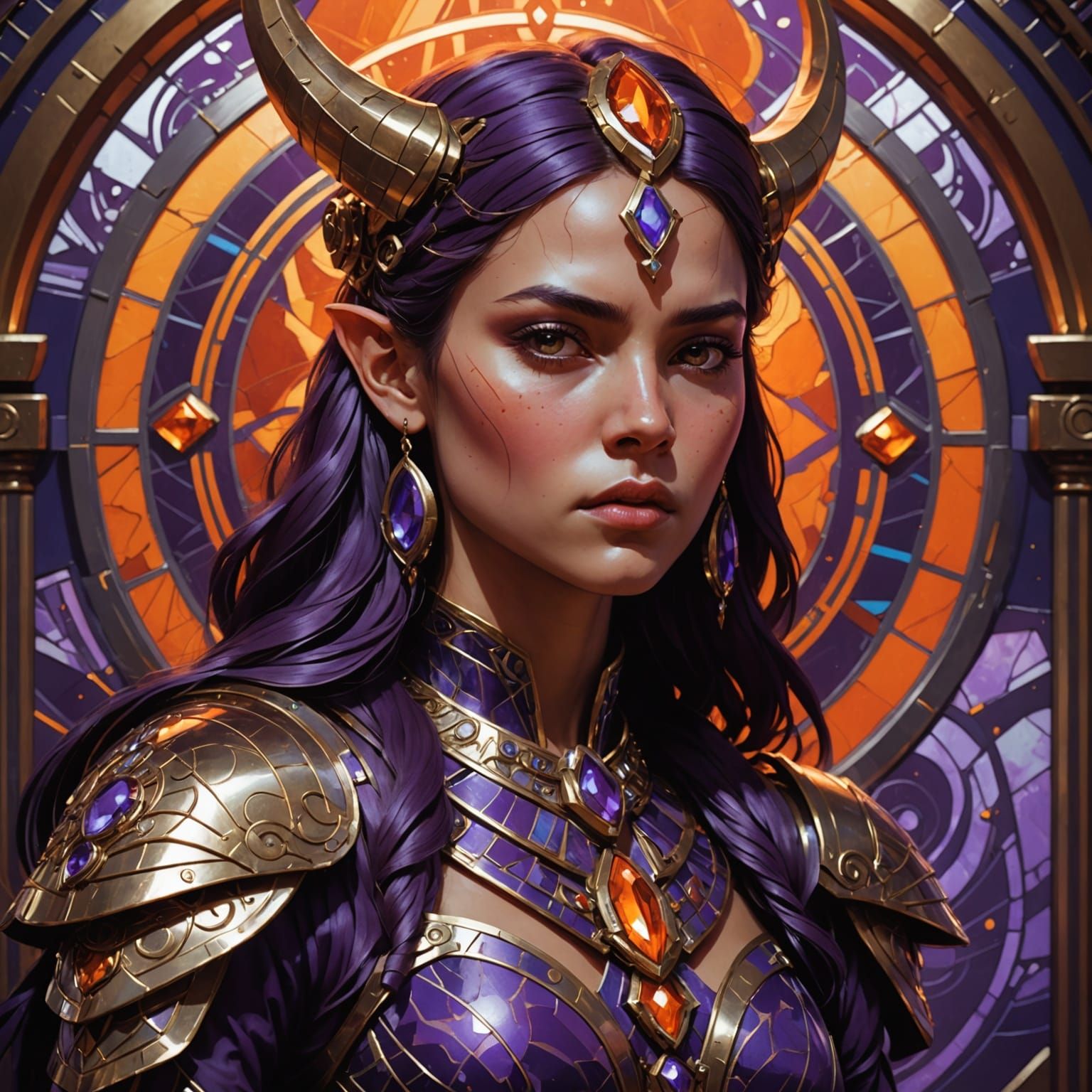 Togruta Warrior in Futuristic Throne Room, Alphonse Mucha St...