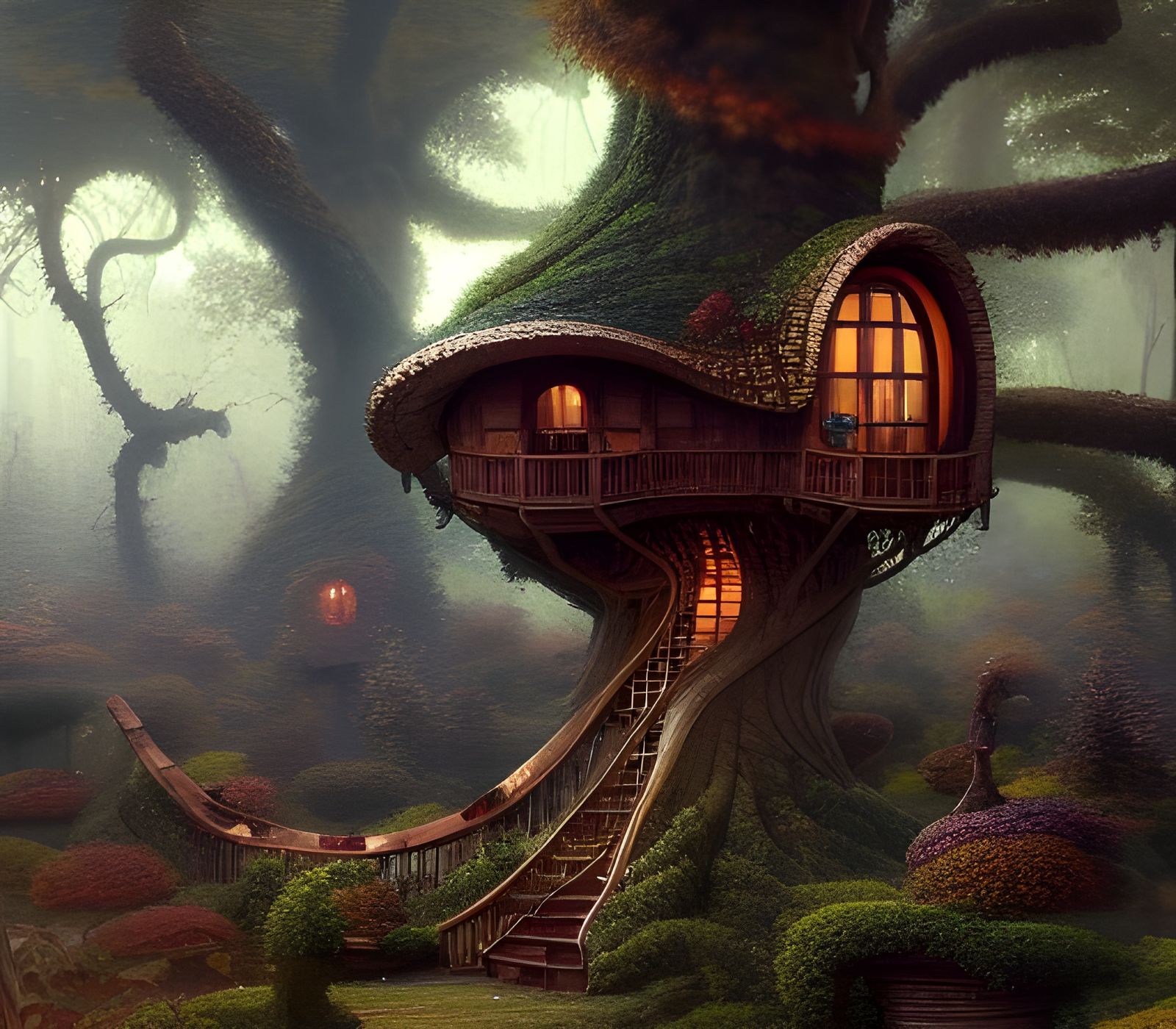 Enchanting Treehouse in Fantasy Art Style