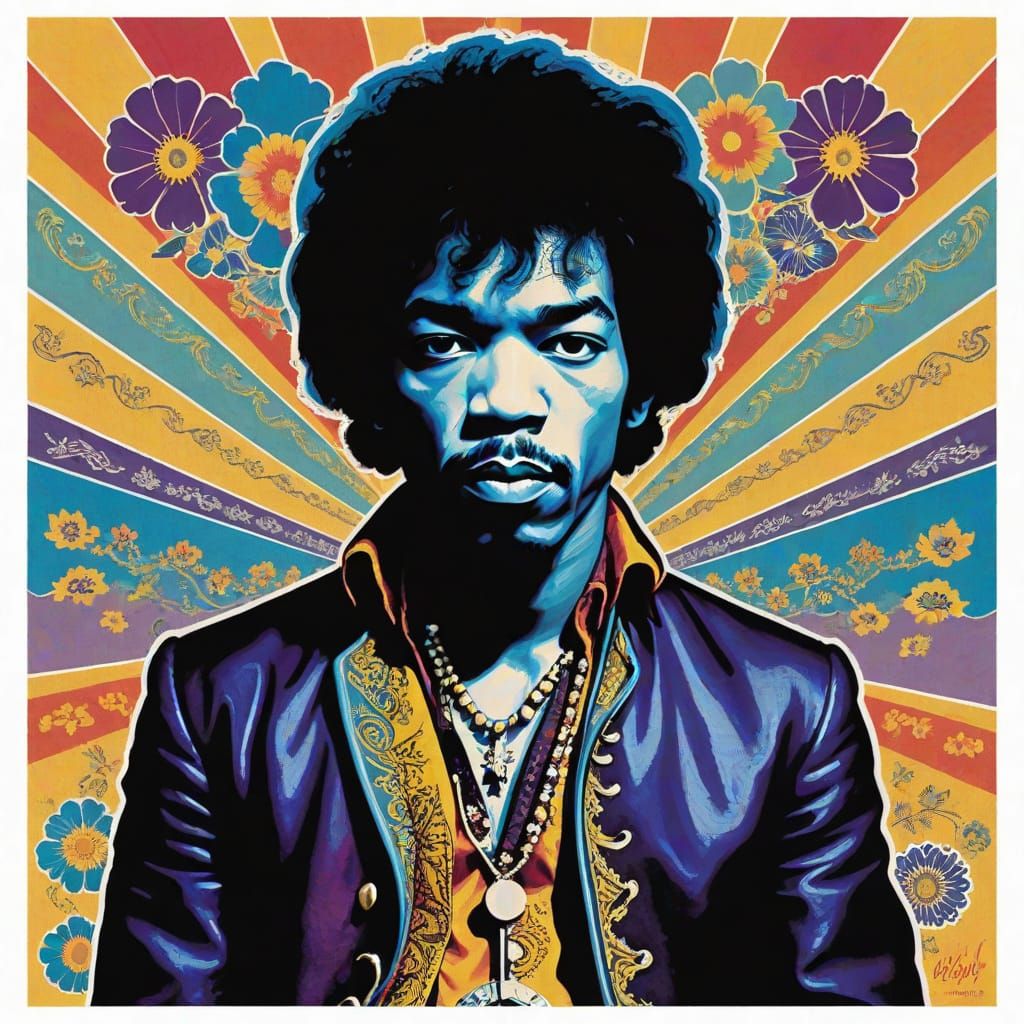 “Jimi Hendrix” poster in the style of Bonnie MacLean