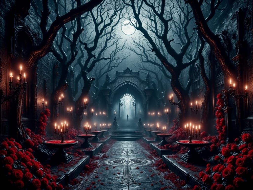 Gothic Vampire Queen's Blood Garden at Night