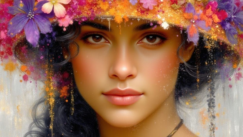 Elegant London Flower Seller in Vibrant Dry Brush Style