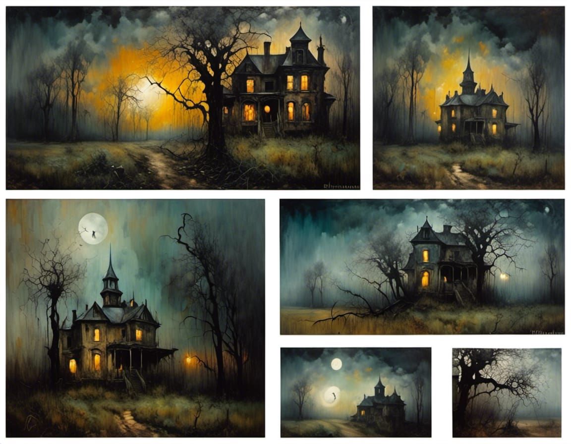 Eerie Victorian Mansion in Dystopian Landscape