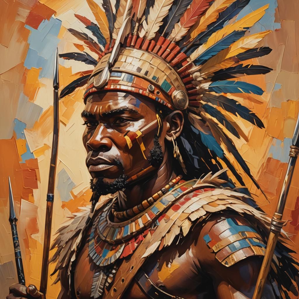 Zulu Warrior with Spear in Fauvist Oil Painting