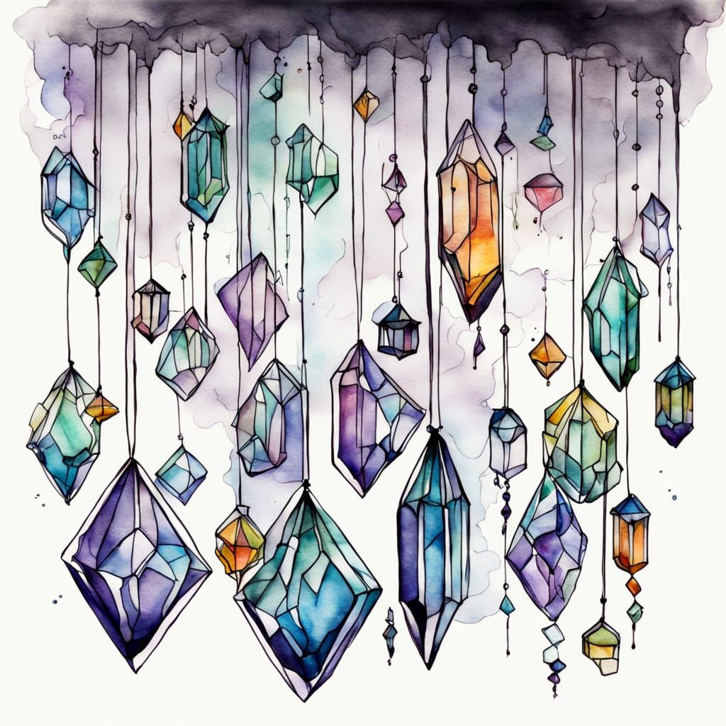 Whimsical Witchy Crystal Suncatcher in Dark, Watercolor Styl...