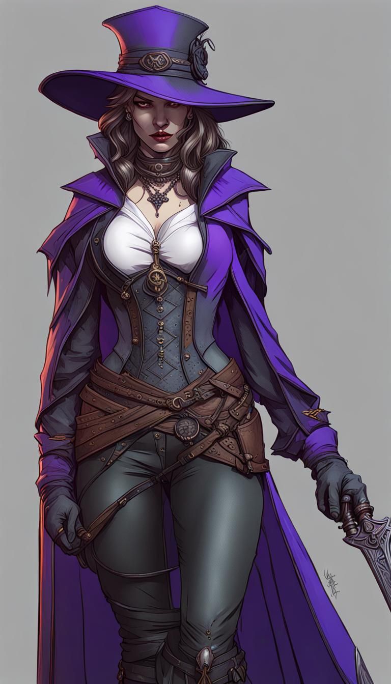 Fantasy Vampire Hunter Concept Art in Line Art