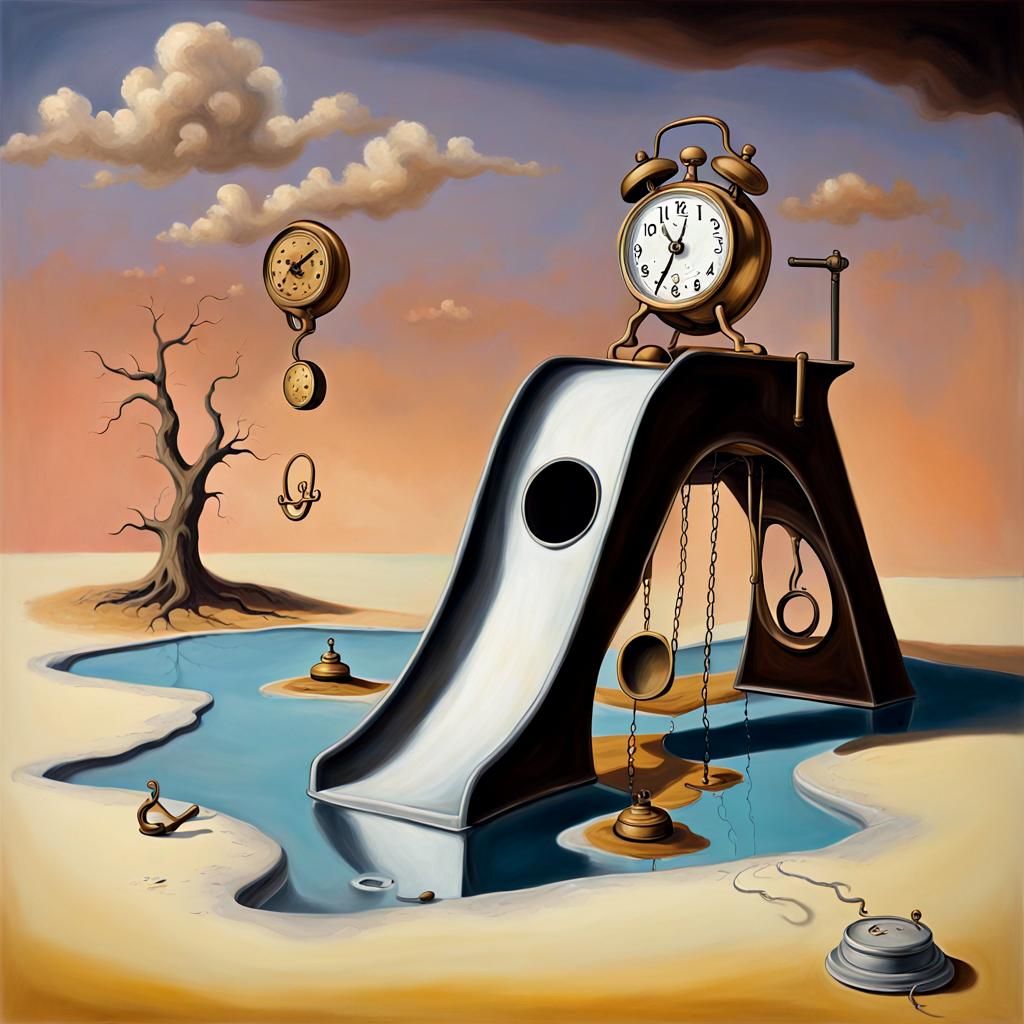 Melting Clock in Playground: A Surrealist Vision