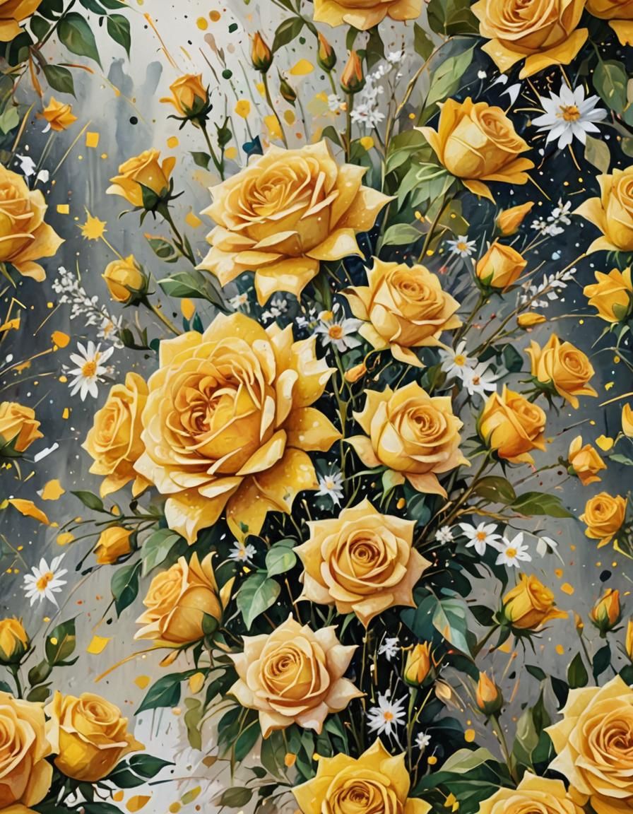 Yellow Rose Bouquet in Gouache and Watercolor