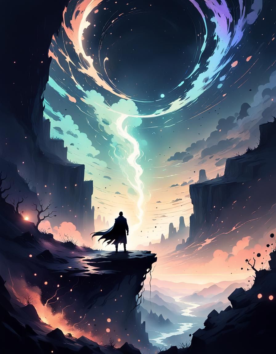 Existential Art: Figure Gazing into the Abyss