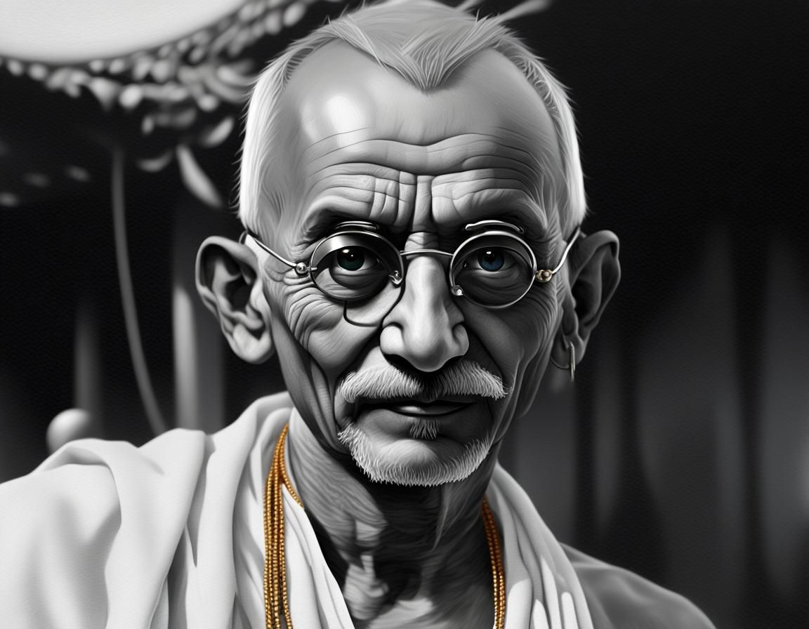 Futuristic Gandhi in Vibrant Red Hair and Gold Accents