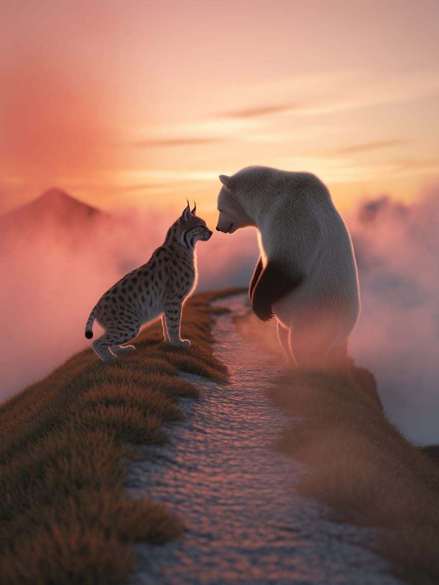 Lynx and Bear Face Off in a Breathtaking Mountain Landscape
