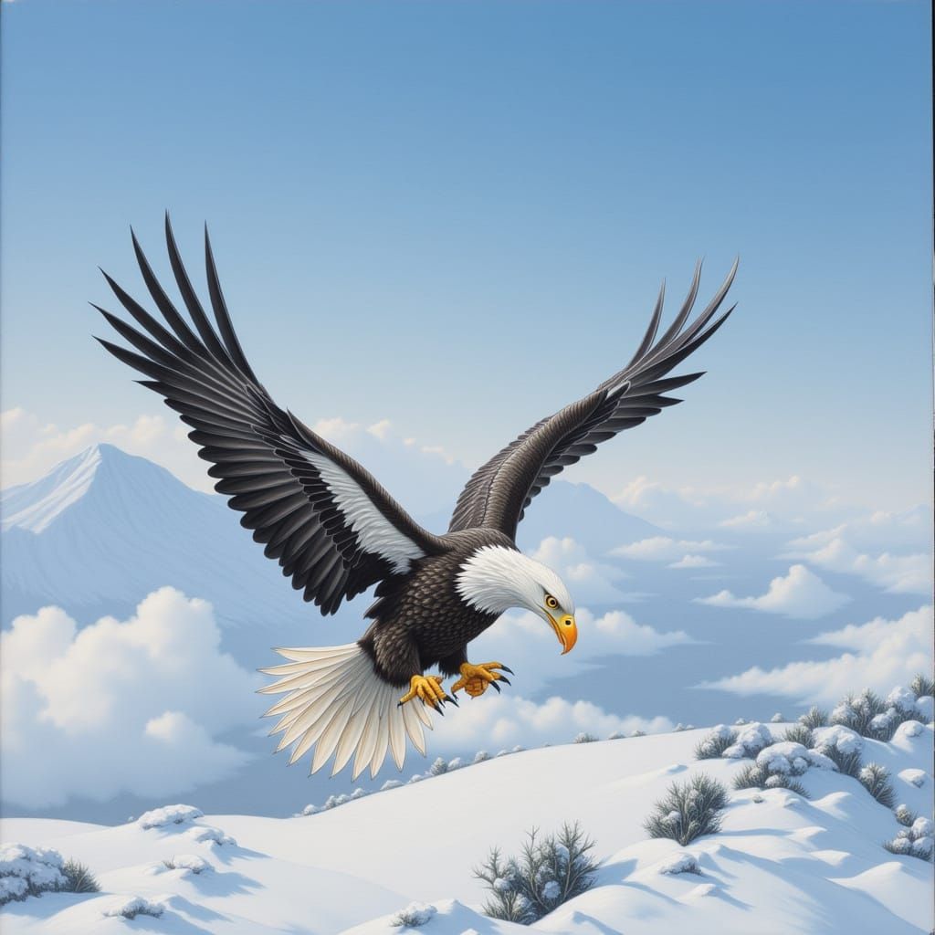 Majestic Snow Eagle Soaring Above Winter Peaks