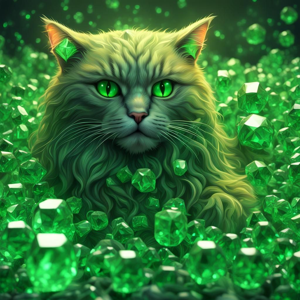 Hairless Cat Adorned with Green Crystals