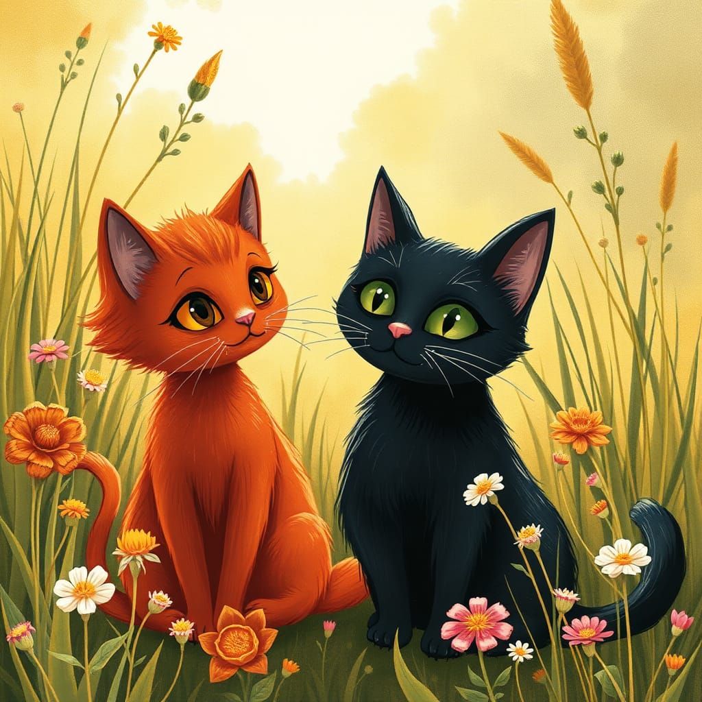 Charming Cats Having a Lively Chat in Garden