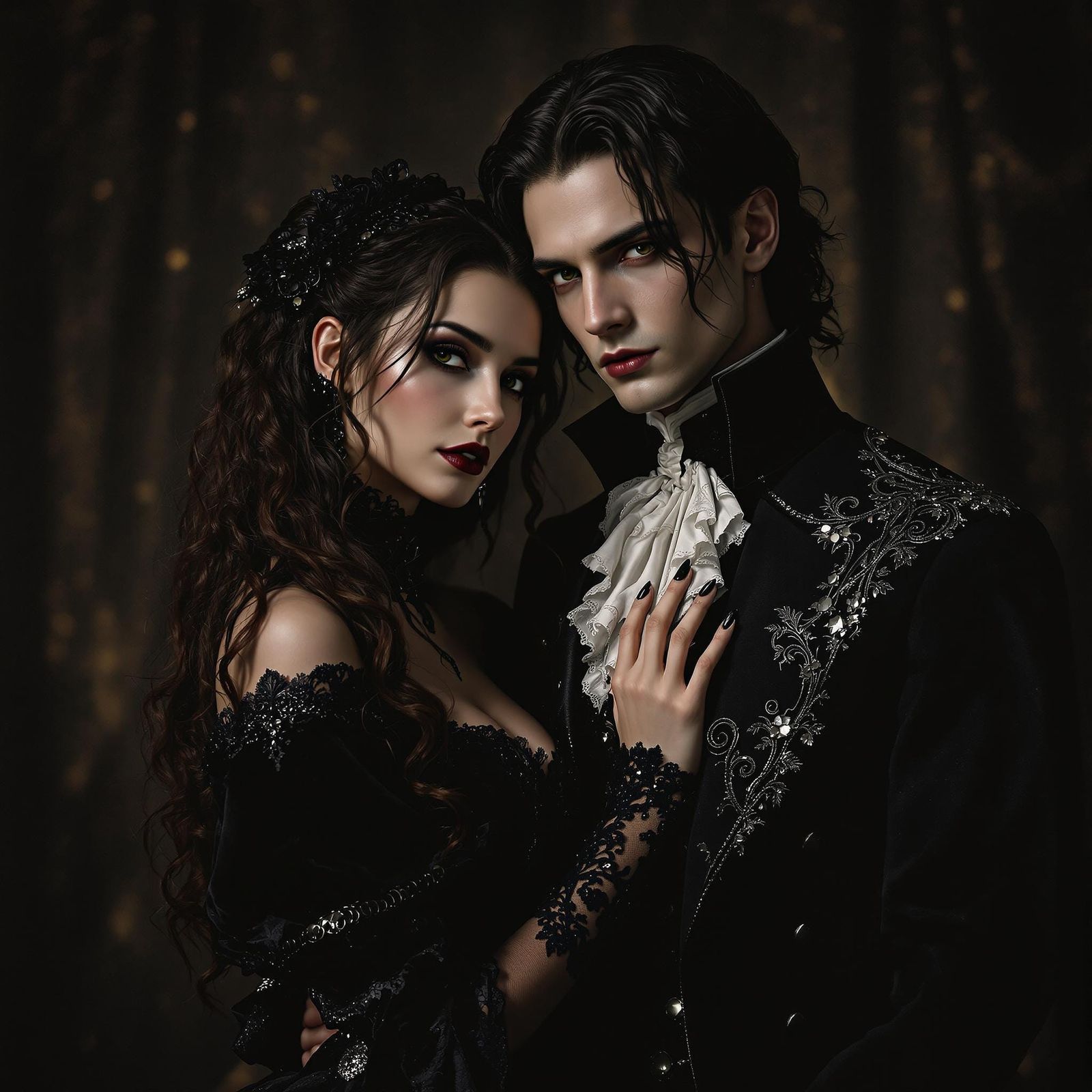 Ethereal Gothic Couple in Moody, Romantic Portrait