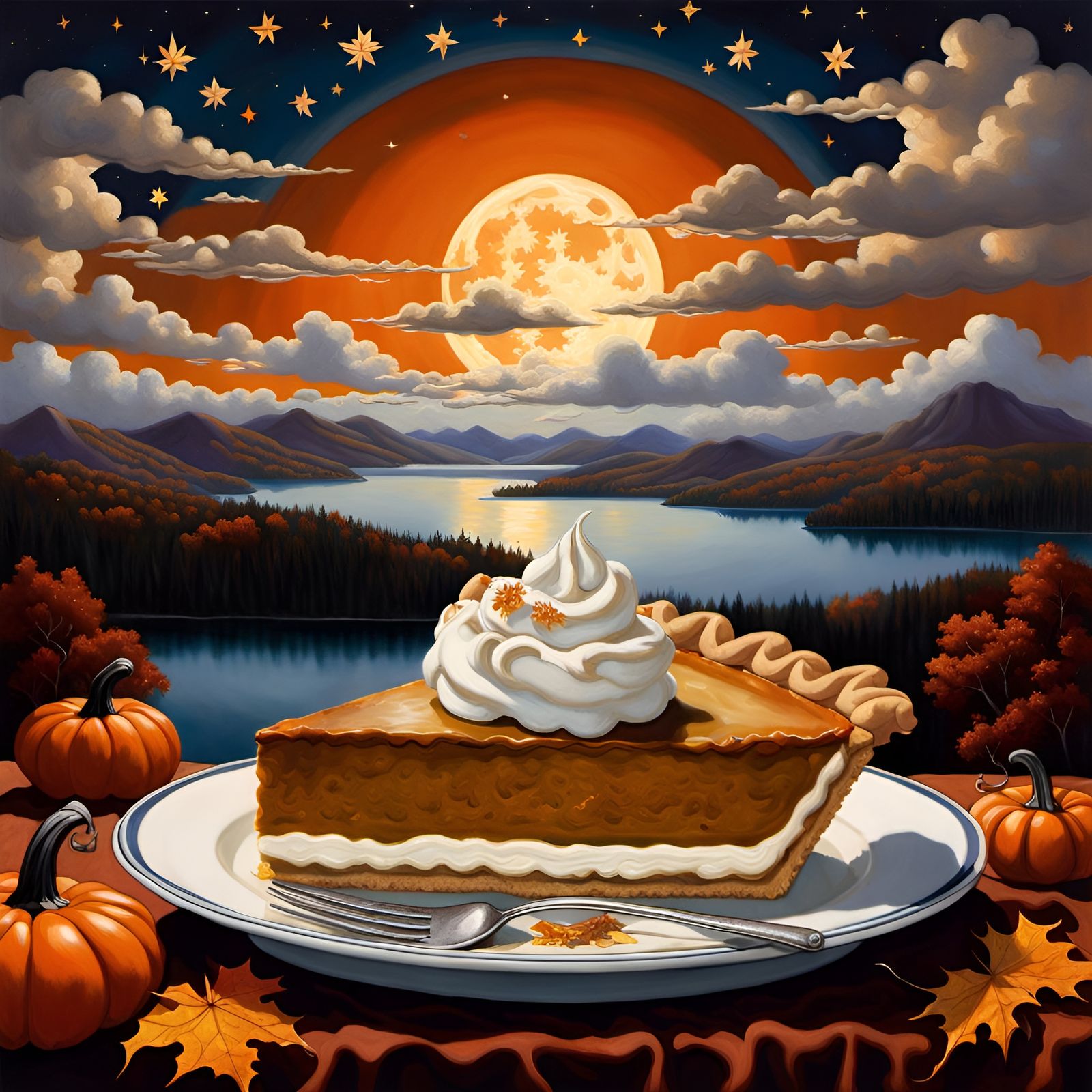 Dreamy Autumn Pumpkin Pie Under Starry Sky