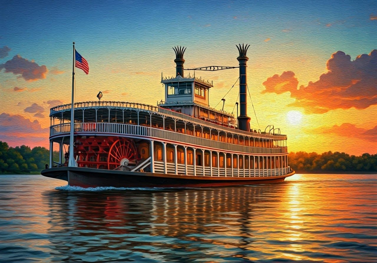 Stunning Mississippi Riverboat at Sunset
