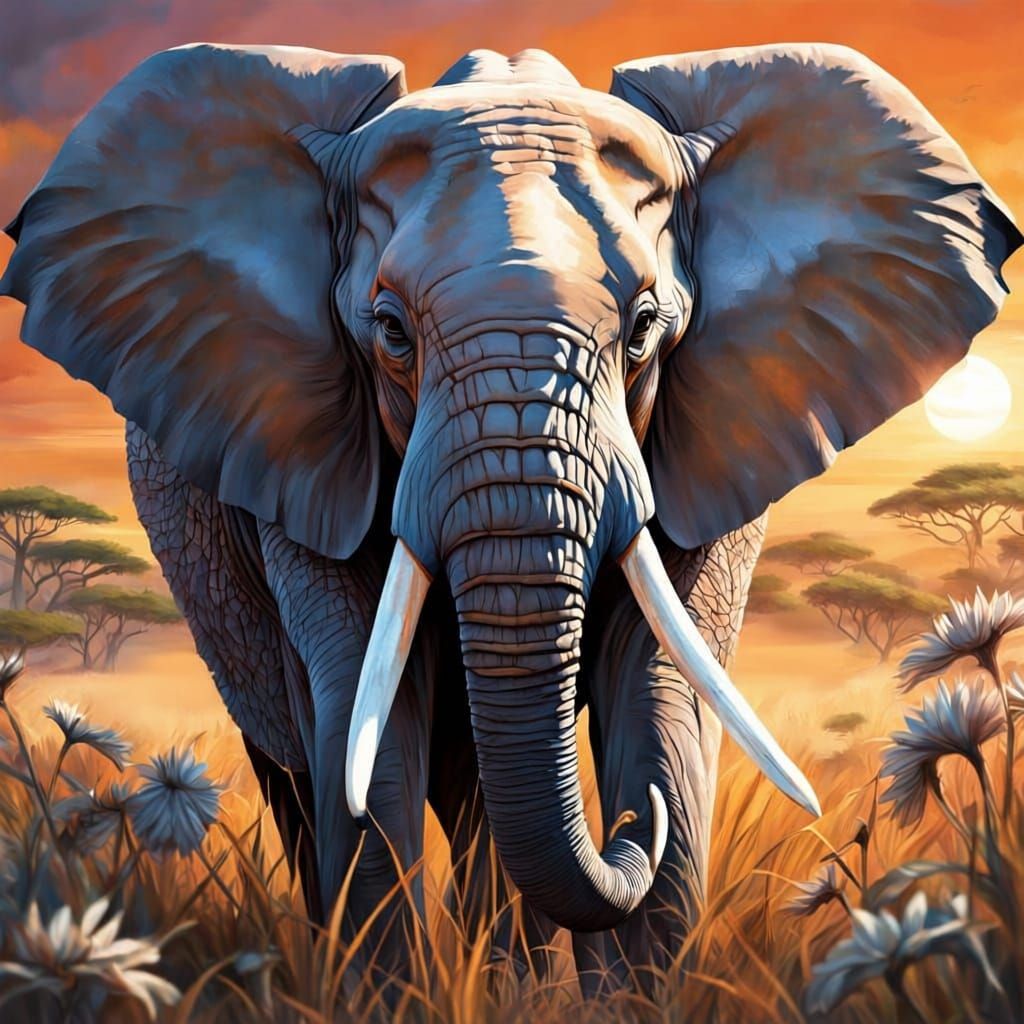 Majestic African Elephant at Sunset