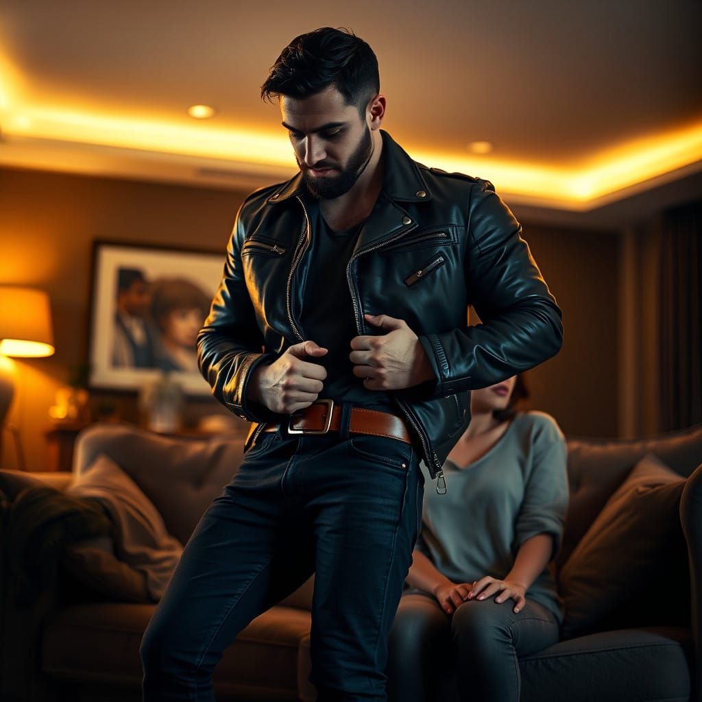 Moody Young Lovers in a Dimly Lit Living Room