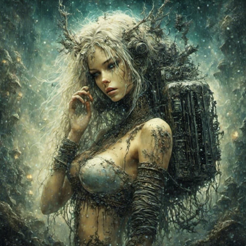 Post-Apocalyptic Survivor Portrait in Mixed Media Style