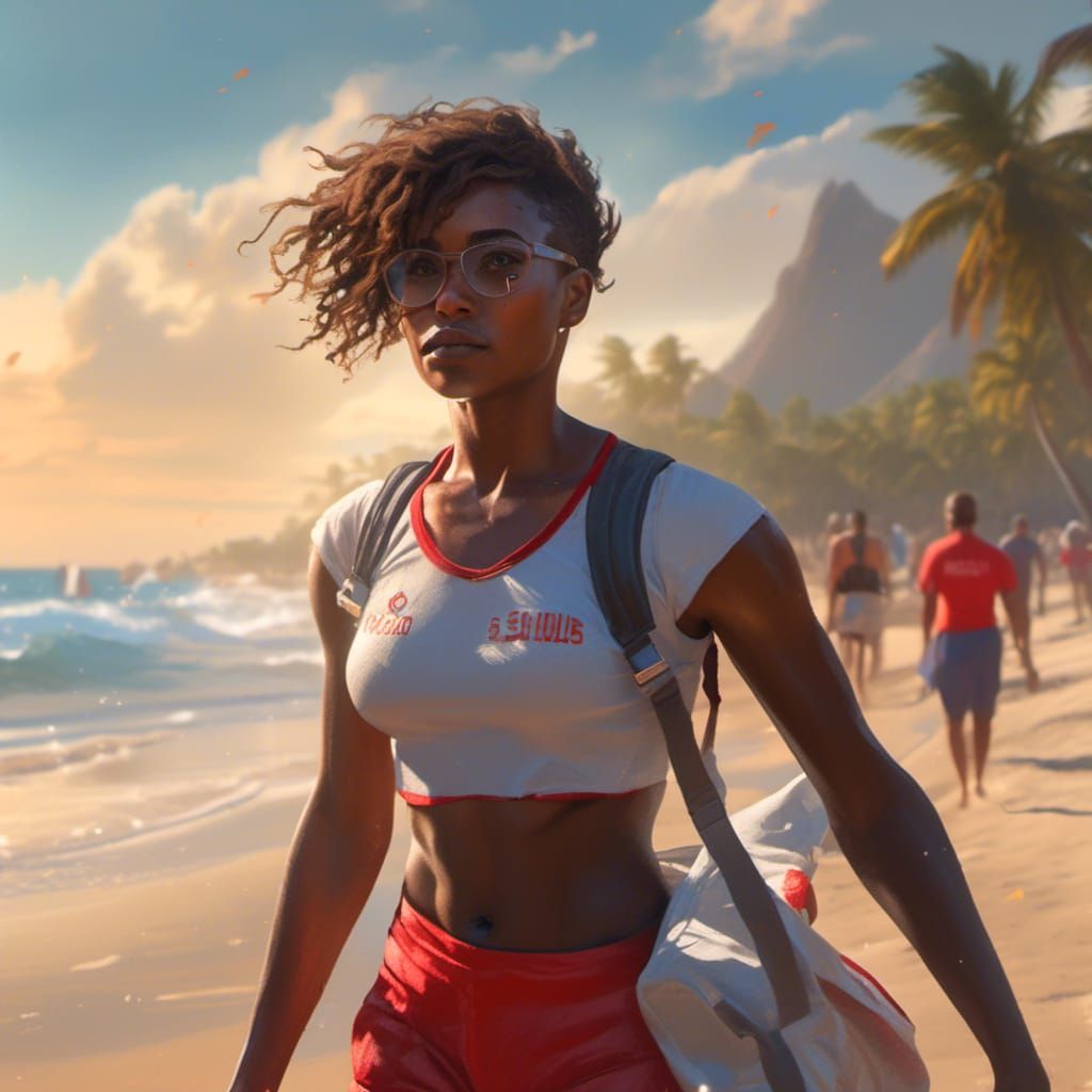 African American Lifeguard Portrait on the Beach