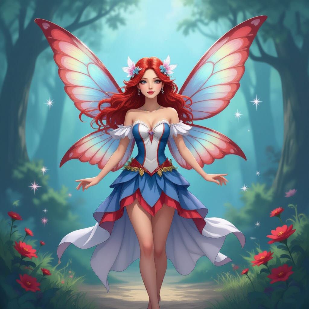 Red White and Blue Fairy Illustration