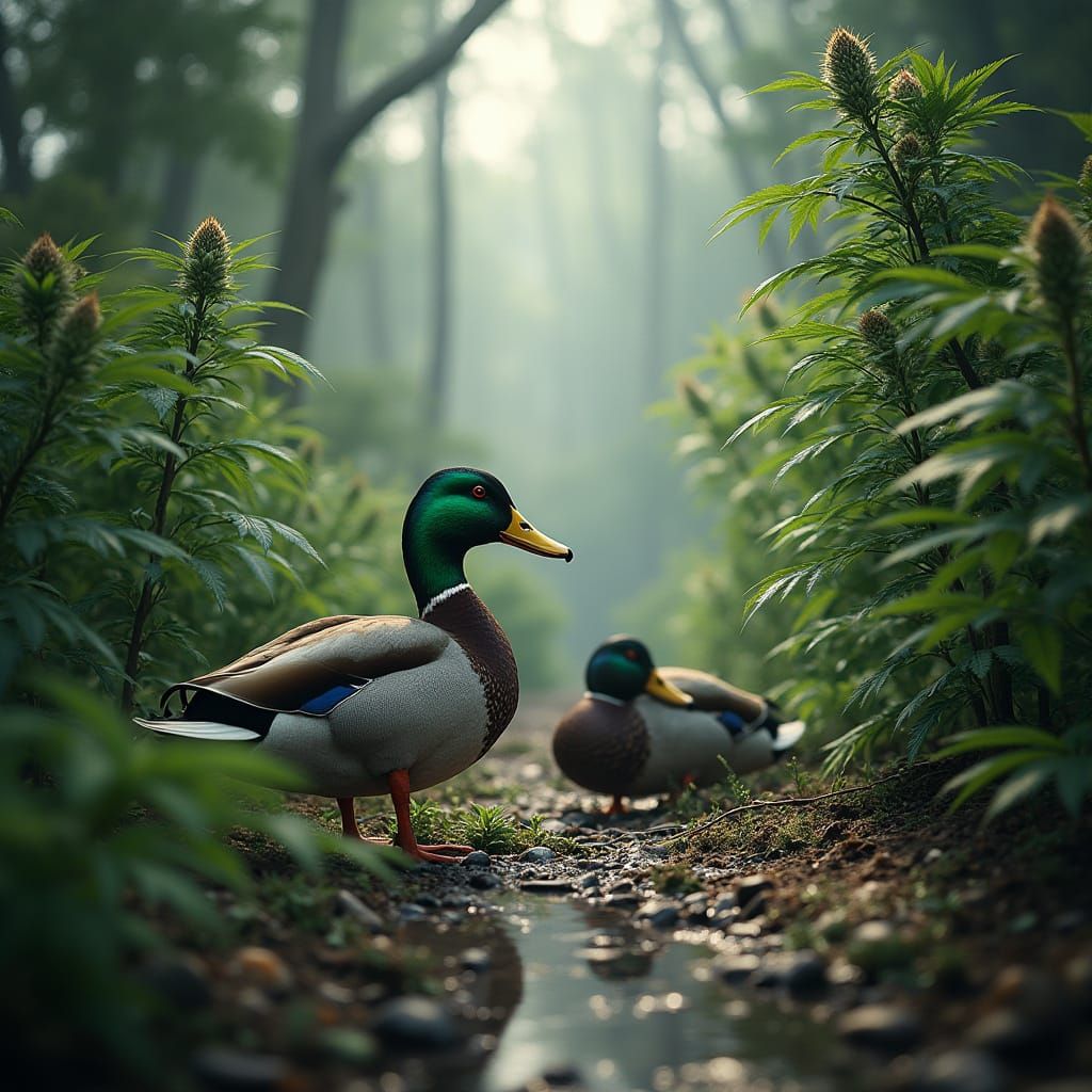 Epic Cannabis Landscape with Mallard Ducks and Meticulous De...