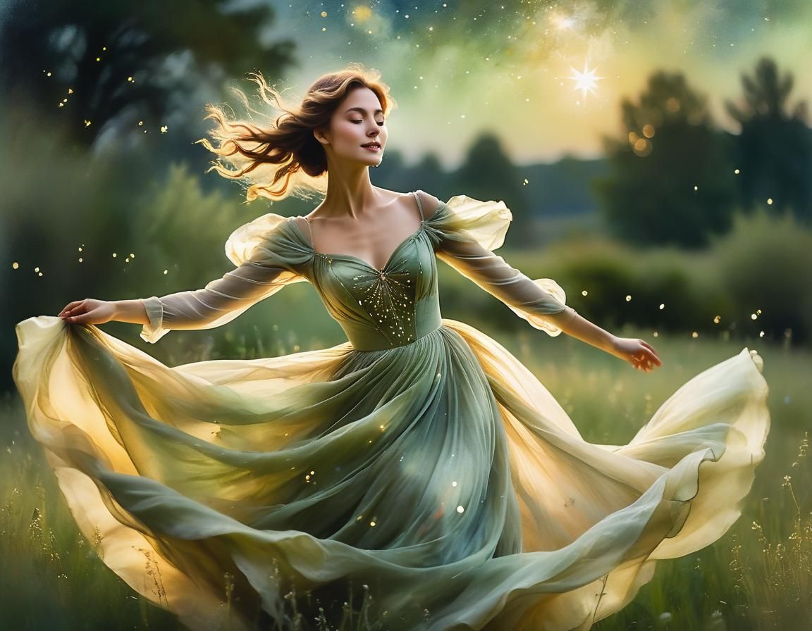 Ethereal Dancer in Moonlight: Romantic Realism Photography