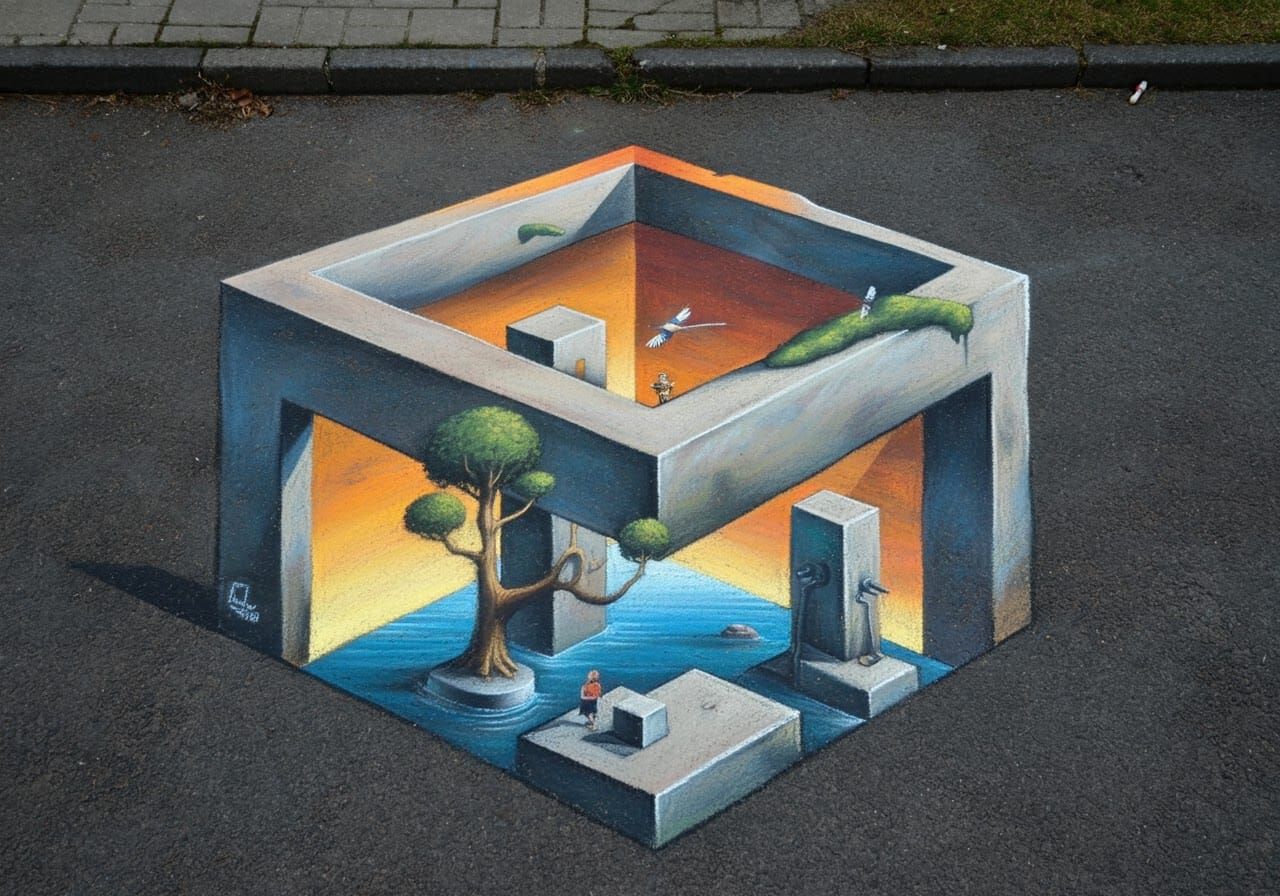 Mind-Bending 3D Chalk Street Art Optical Illusion