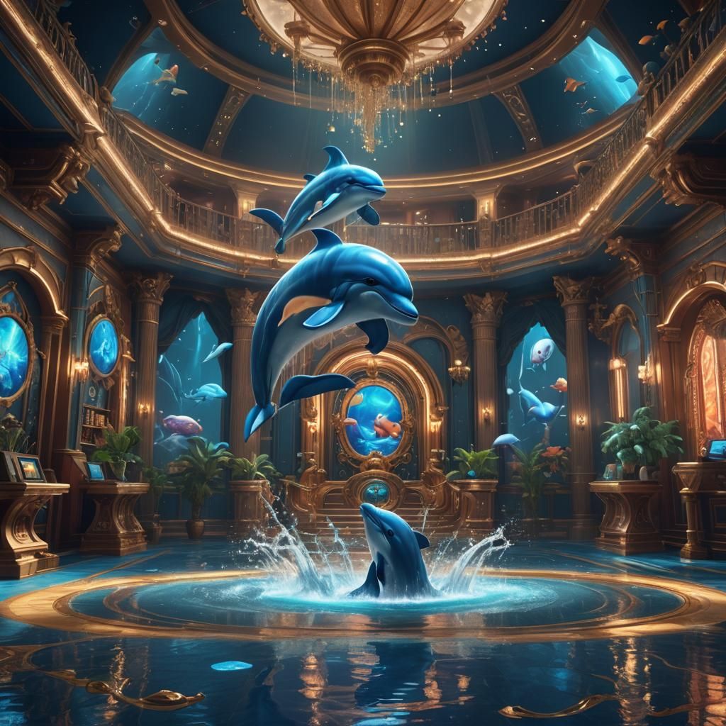 Happy Blue Dolphin in Game Show Room