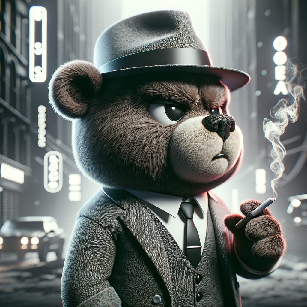 Gangster Bear in Urban Setting, 3D Rendered