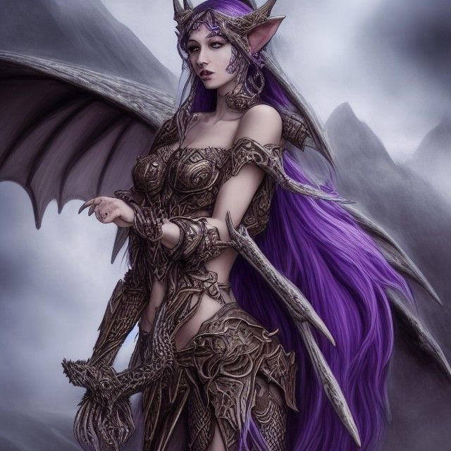 Elf Woman in Dragon Armor: Detailed Concept Art