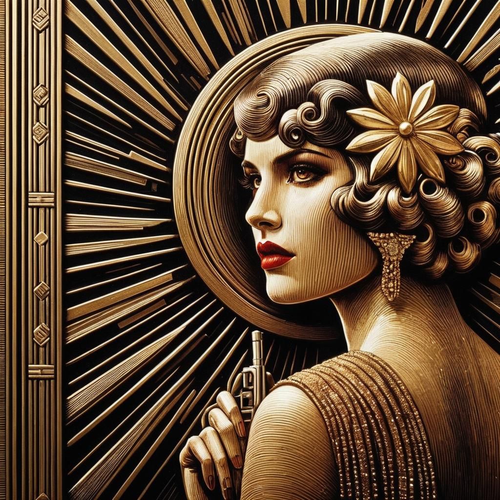 Golden Art Deco Femme Fatale Pulp Cover