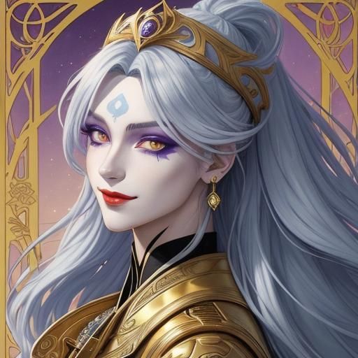 Anime Portrait of Androgynous Clown in Art Nouveau Style