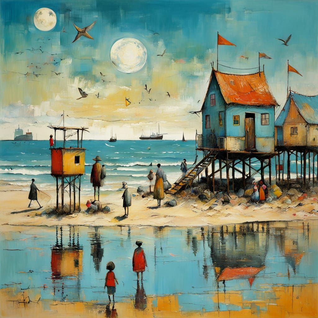 Airbrushed Beach Scene in Naive Tribal Style