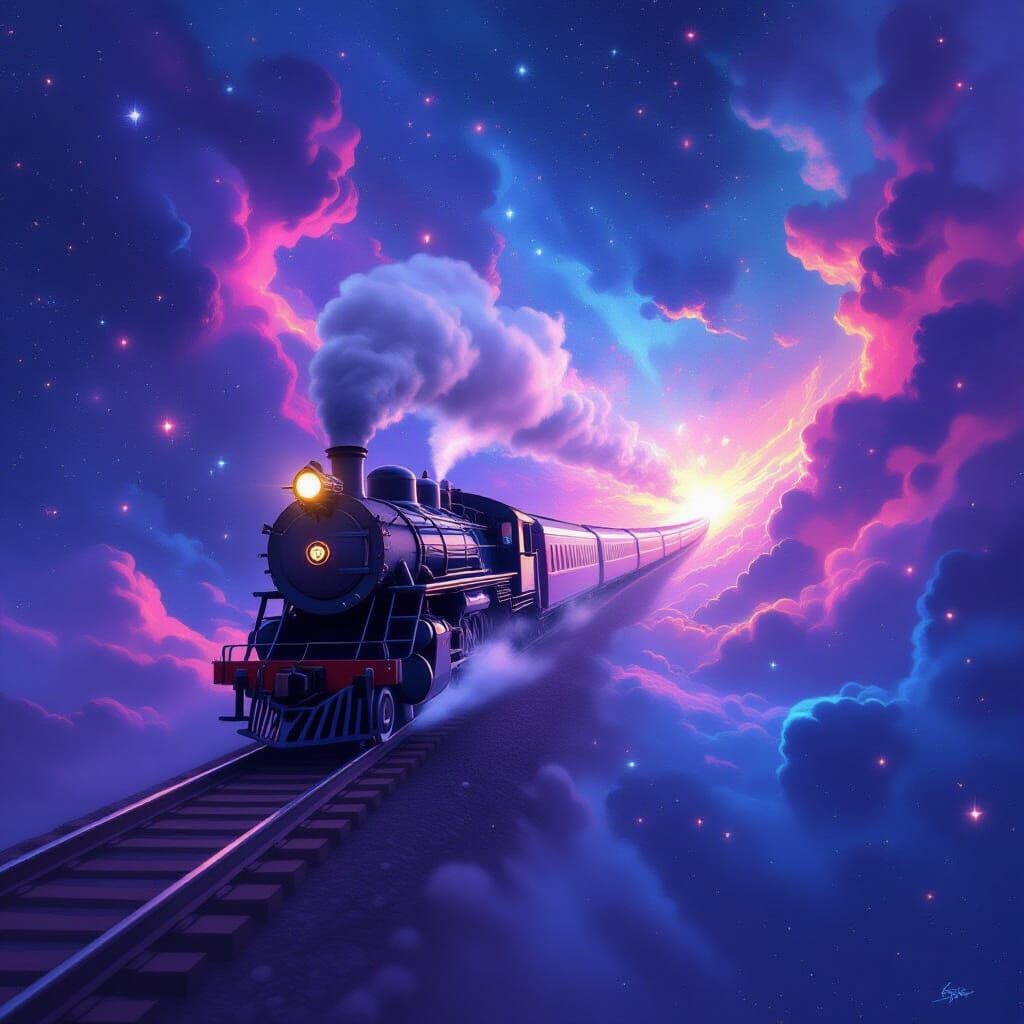 Cosmic Train Through Starry Firmament